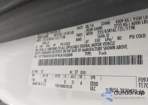 2015 Ford Transit-350 from USA, damaged, VIN 1FTSW3XG1FKA10268